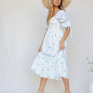 Puff shoulder smocked dress